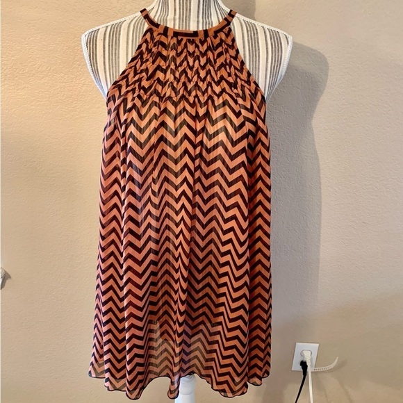 H&M Tunic Top XS/S Black Rust Chevron Stripe Sleeveless Semi-Sheer Tank - Picture 1 of 14
